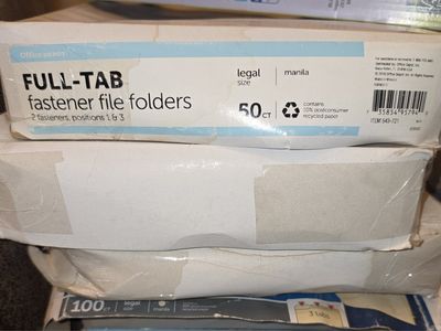 Office Depot Full-Tab Fastener File Folders, Legal Size, Manila, 50 Count