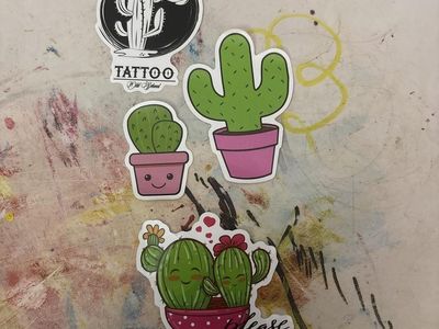 Fun Cactus Sticker Set - "Tattoo Old School" & Cute Potted Designs