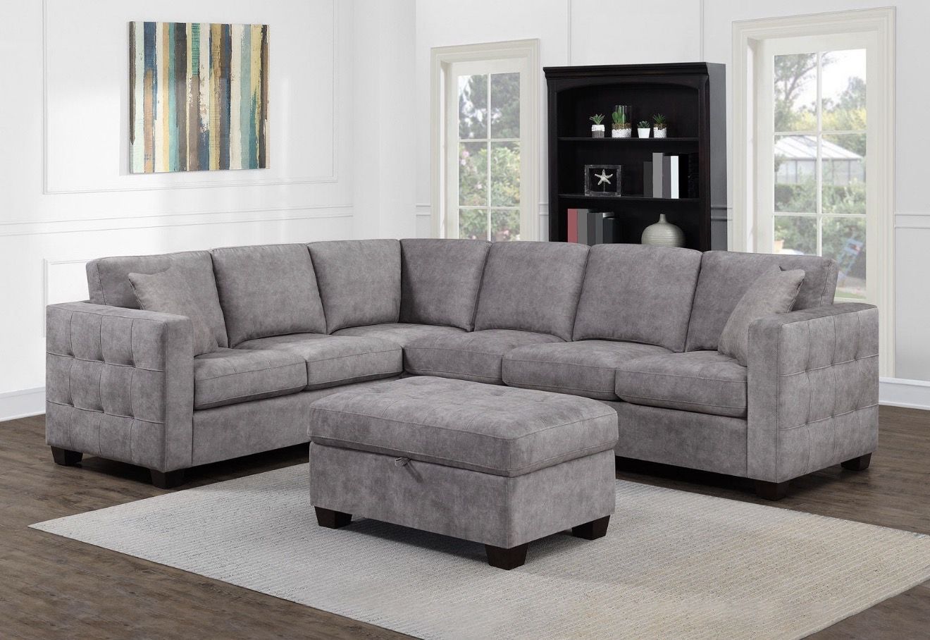 Thomasville Fabric Sectional with ottoman. 100% Polyester fabric