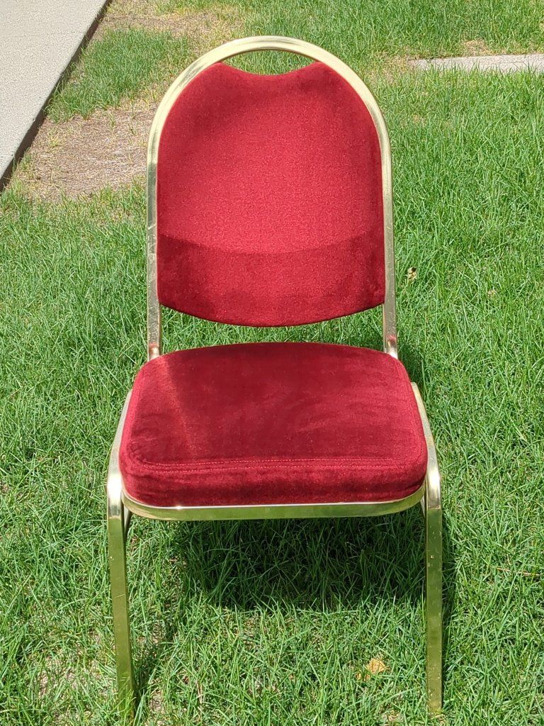 Red Velvet Banqueting Chair with Metal Brass Frame