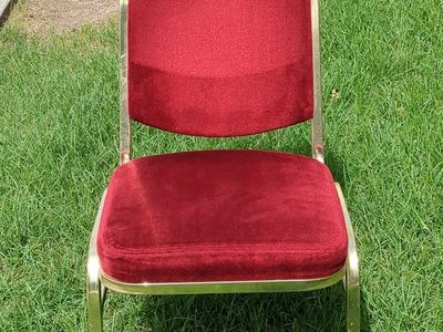 Red Velvet Banqueting Chair with Metal Brass Frame