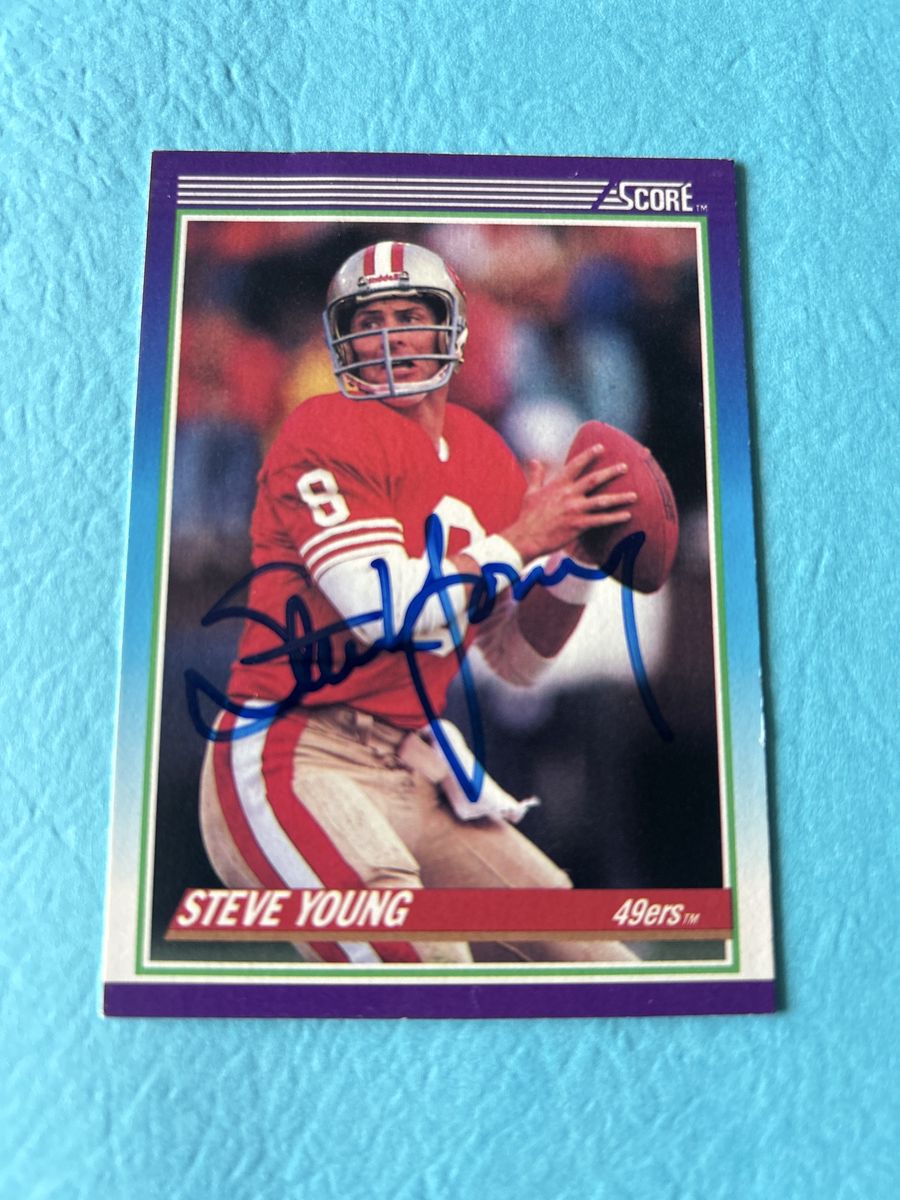 Steve Young 1990 Score Autograph NFL San Francisco 49ers Hand Signed BYU Football Card & Super Bowl champions