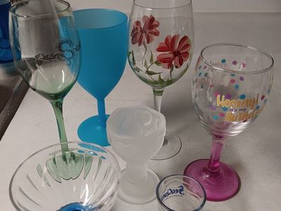Assorted Novelty Glassware Set - Wine Glasses, Shot Glass & Dessert Coupe