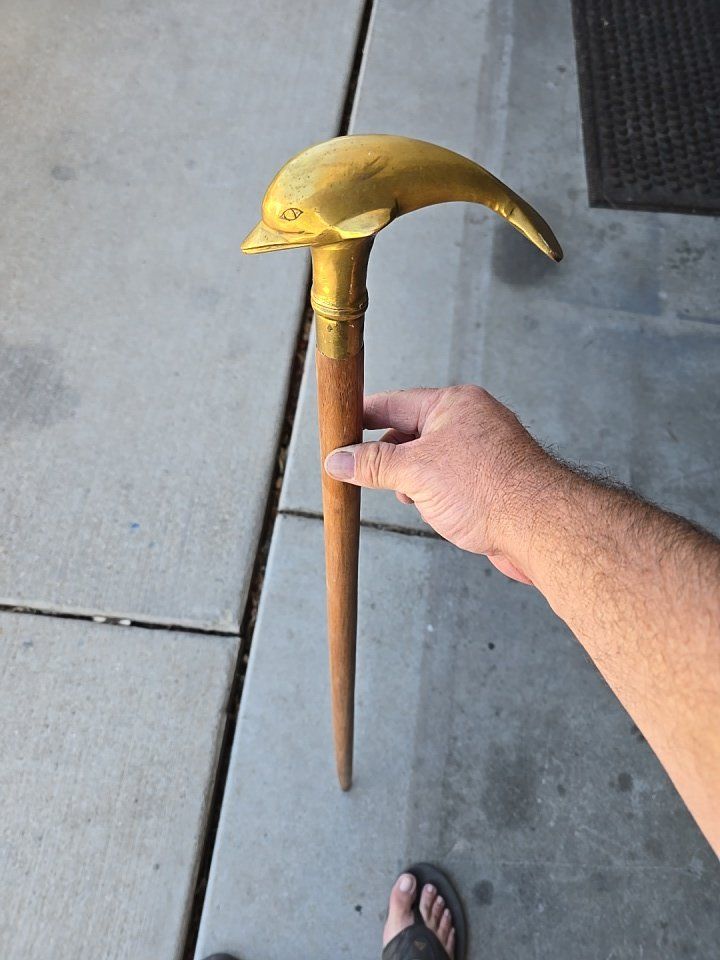 Antique brass dolphin cane