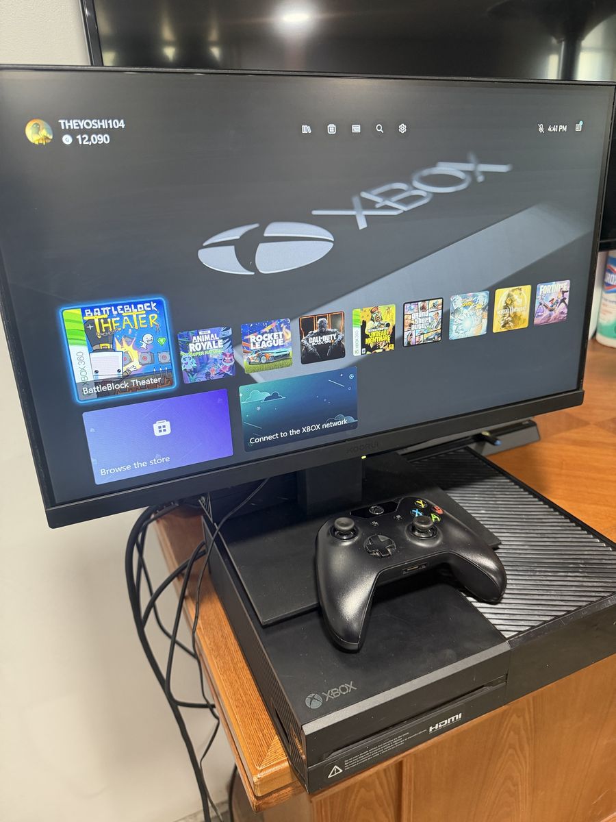 Microsoft Xbox One with Controller, Monitor, and Turtle Beach XO Four Headset. 
