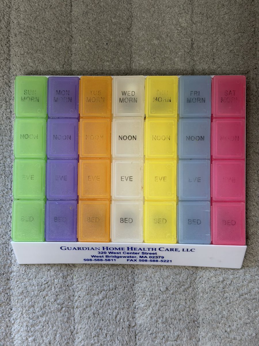 Pill Organizer - 7 Day, 4-Compartment Daily Planner, Multicolor