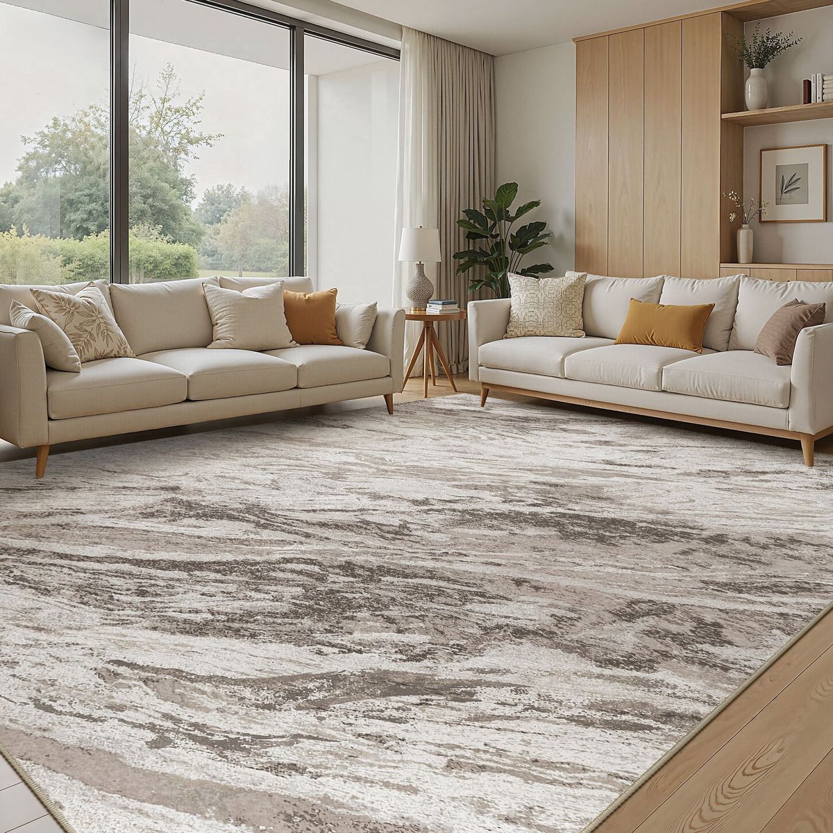 NEW 9x12 Washable Area Rugs for Living Room, Modern Abstract Printed Rug