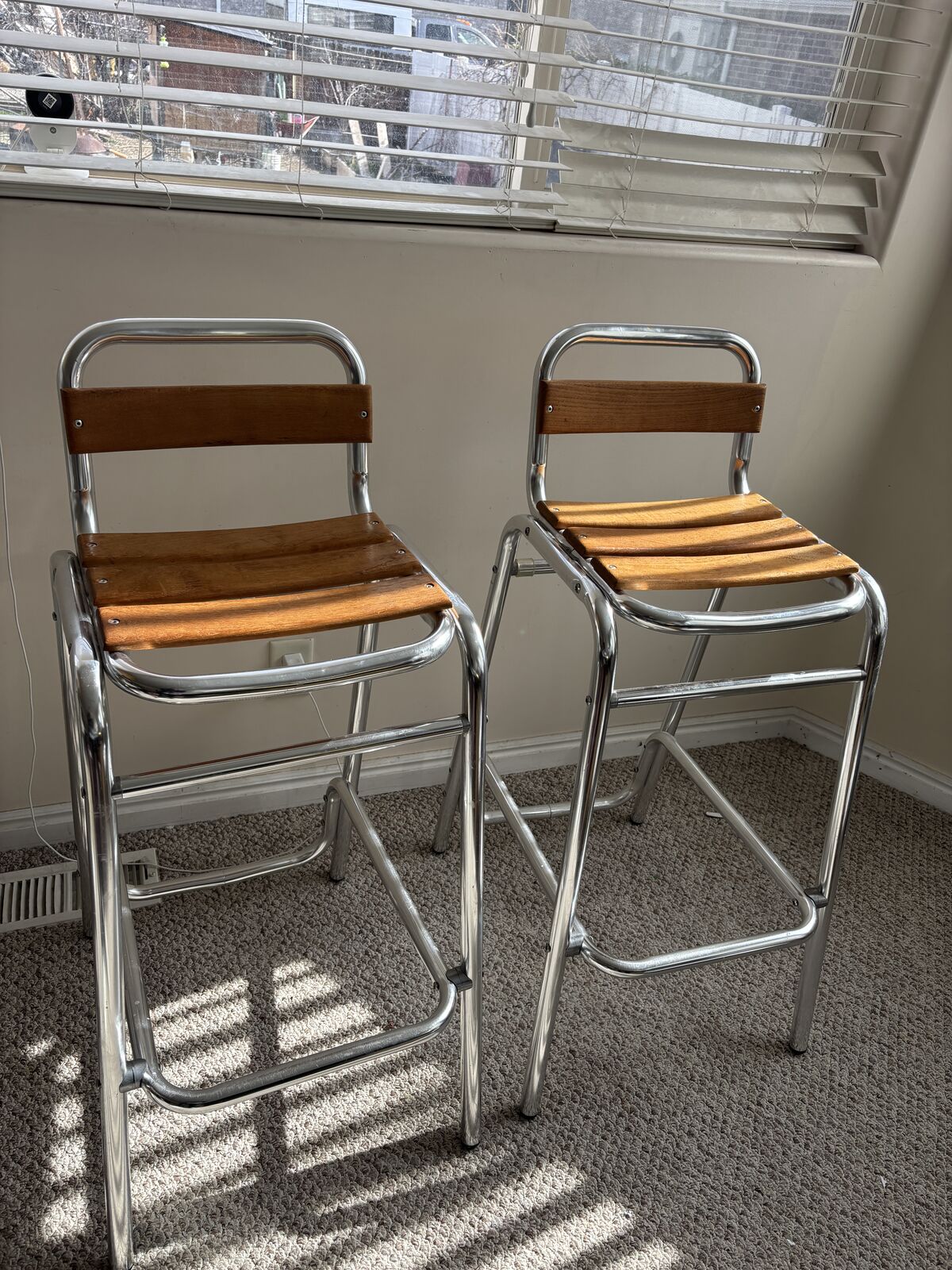 Bar Stools-Metal Frame & Solid Wood(set of 2)