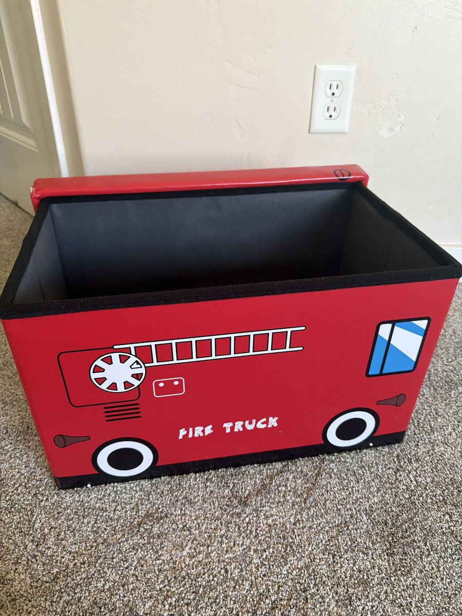 Red Fire Truck Toy Storage Bin Chest Organizer Box