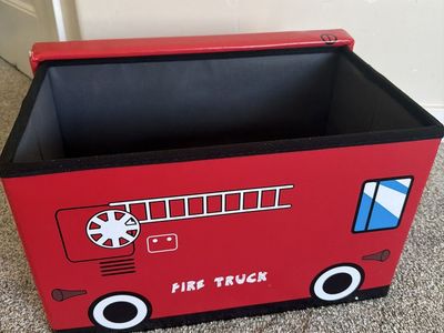 Red Fire Truck Toy Storage Bin Chest Organizer Box
