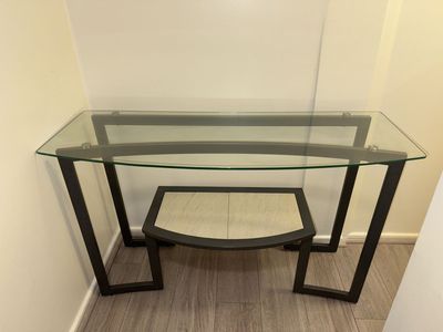 Modern Glass Console Table with Integrated Stone Shelf - Slim Design