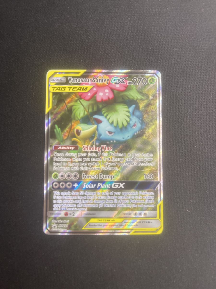 Pokemon Venusaur & Snivy GX Tag Team Basic Shining Vine 270 HP Card SM229