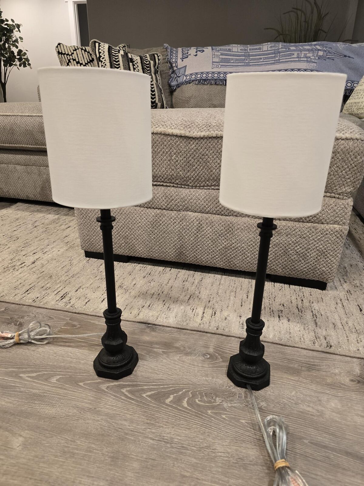 2 Lamps Candlestick Base & Fabric Shades