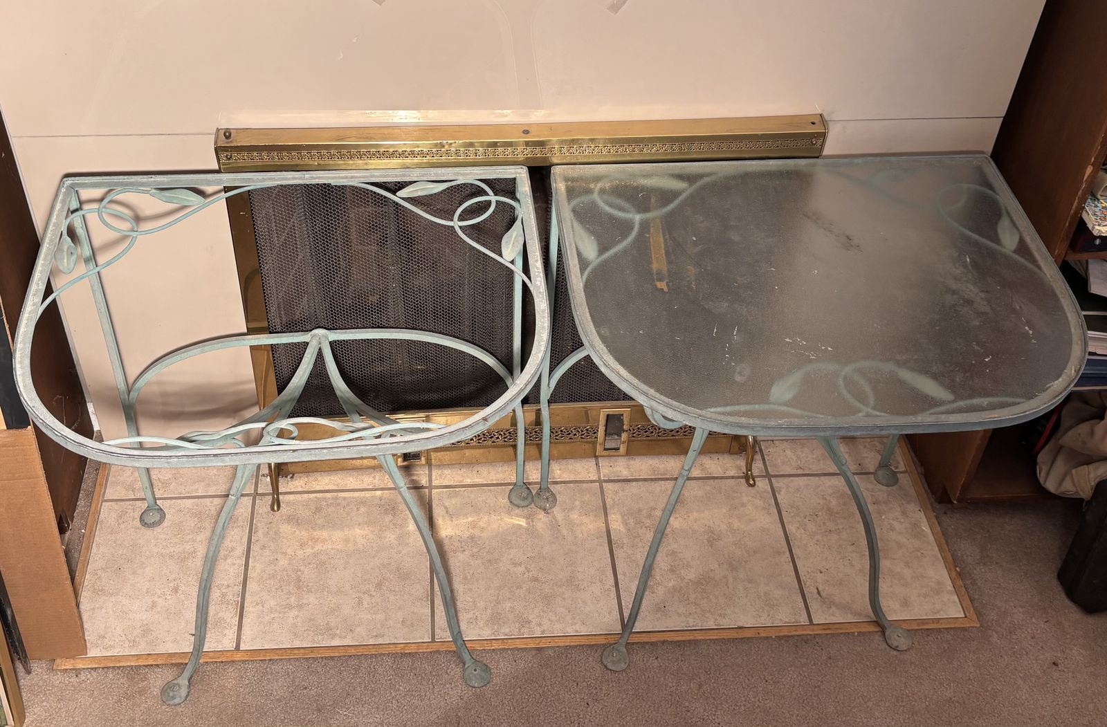 Two Vintage Wrought Iron End Tables, Only 1/ Glas