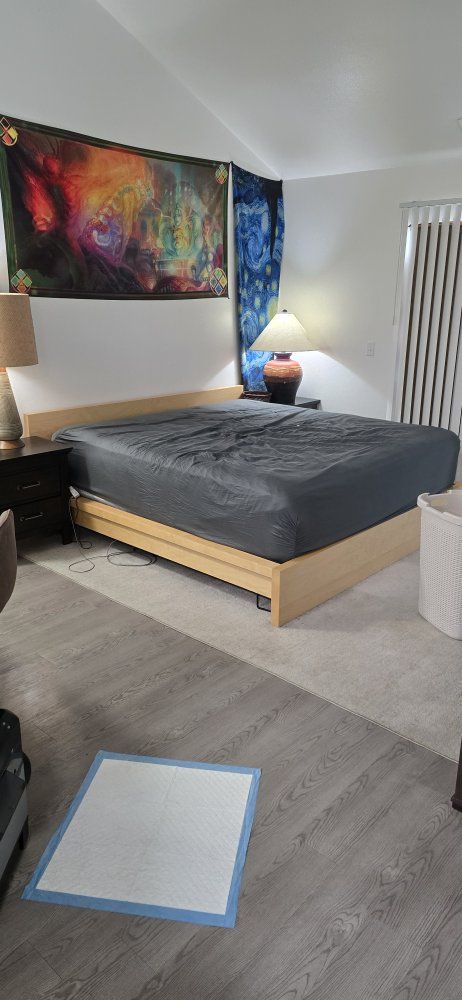 Minimalist Wood Queen Bed Frame - Light Wood Finish, Platform Style