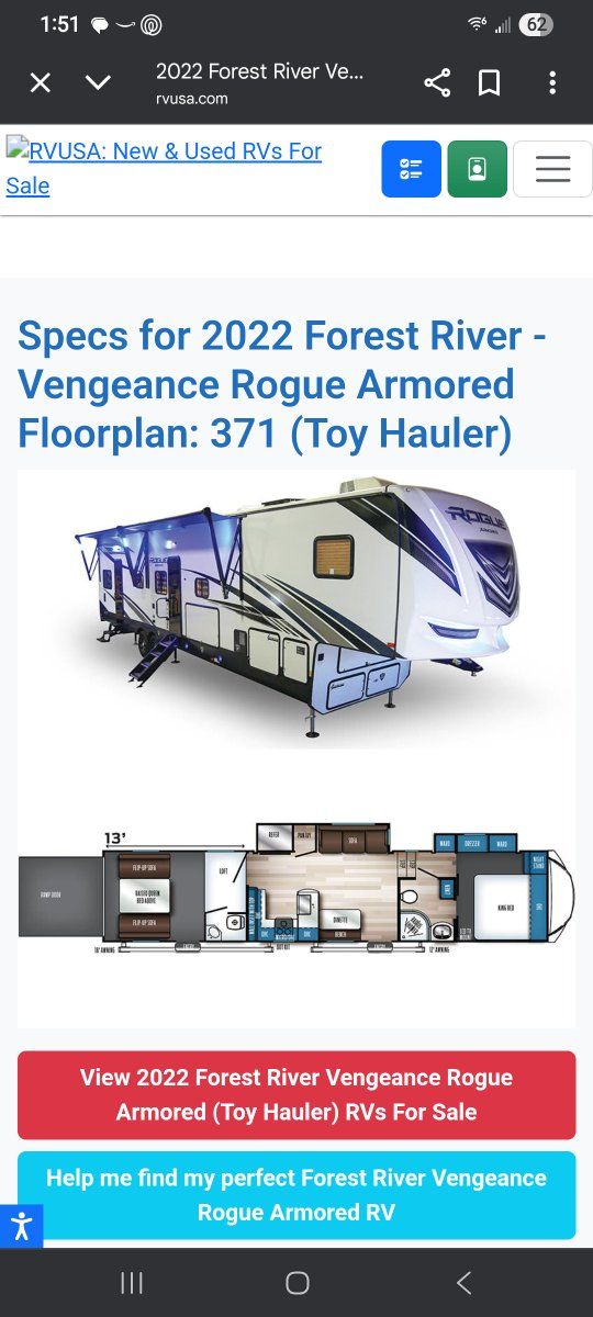2022 Forest River Vengeance Rogue Armored 371 Toy Hauler - 2 Slides, 30ft Awning
