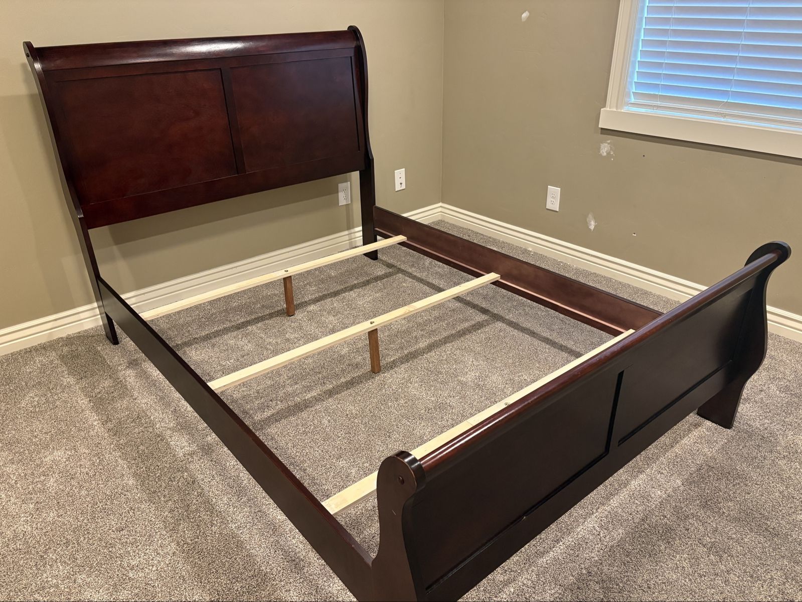 Full Size Wooden Sleigh Bed Frame - Dark Cherry Finish