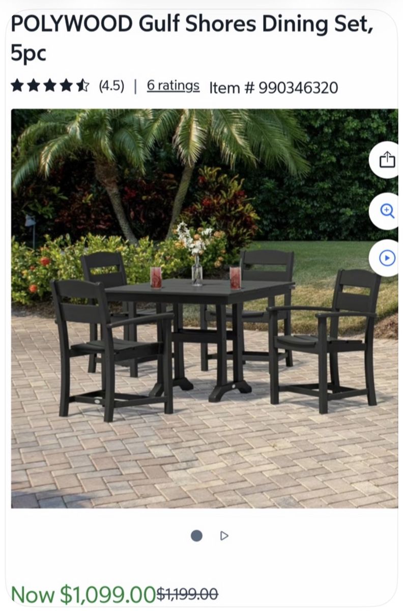 POLYWOOD Gulf Shores 5-Piece Outdoor Patio Dining Set - Black