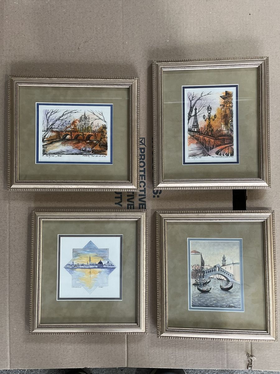 Set of 4 Original Framed European Artwork – Paris, Venice & Florence
