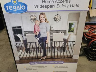 Regalo Home Accents Widespan Safety Gate - 56"-74.5" Wide, 28" High, Hardware Mounted, Matte Black