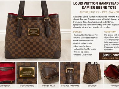 Louis Vuitton Damier Ebene Tote Bag with Red Interior
