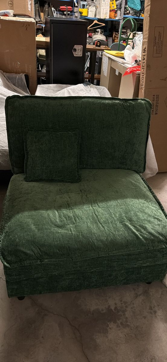 Green Velvet Upholstered Armless Accent Chair with Pillow