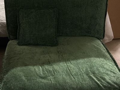 Green Velvet Upholstered Armless Accent Chair with Pillow