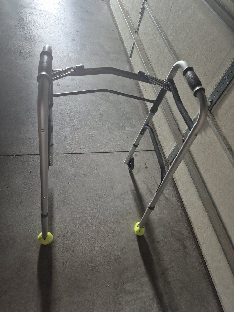 Folding Medical Walker with Wheels and Tennis Ball Glides, Adjustable Height