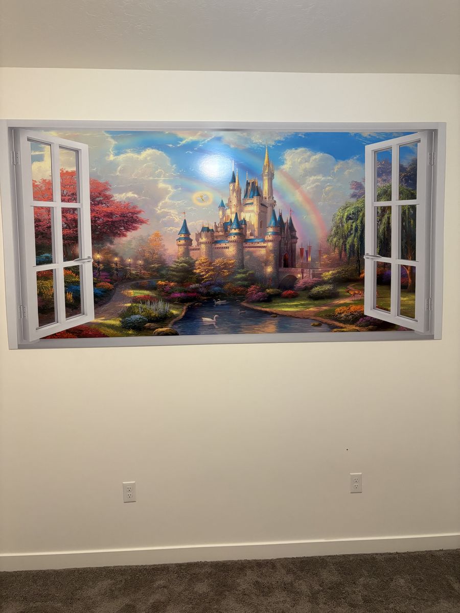 8’x4’ - Large Window Fake View Fairy Tale Castle Wall Decal Mural. 