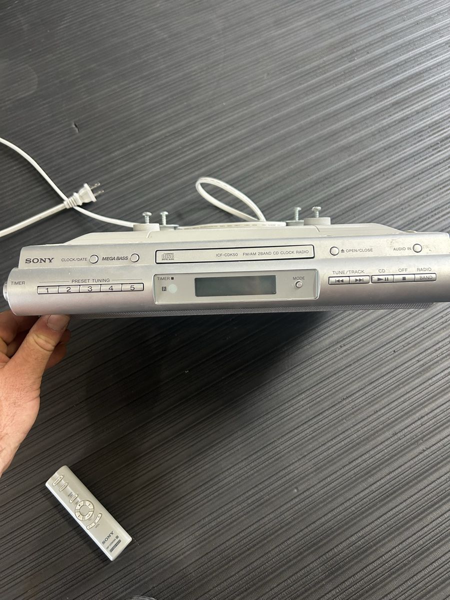 Sony ICF-CDK50 Under Cabinet AM FM CD Clock Radio With Hardware and Remote