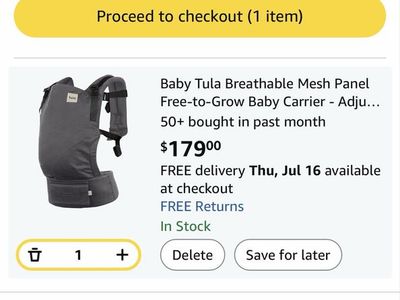 Baby Tula Free-to-Grow Mesh Baby Carrier - Graphite, Adjustable, Newborn to Toddler 7-45lbs
