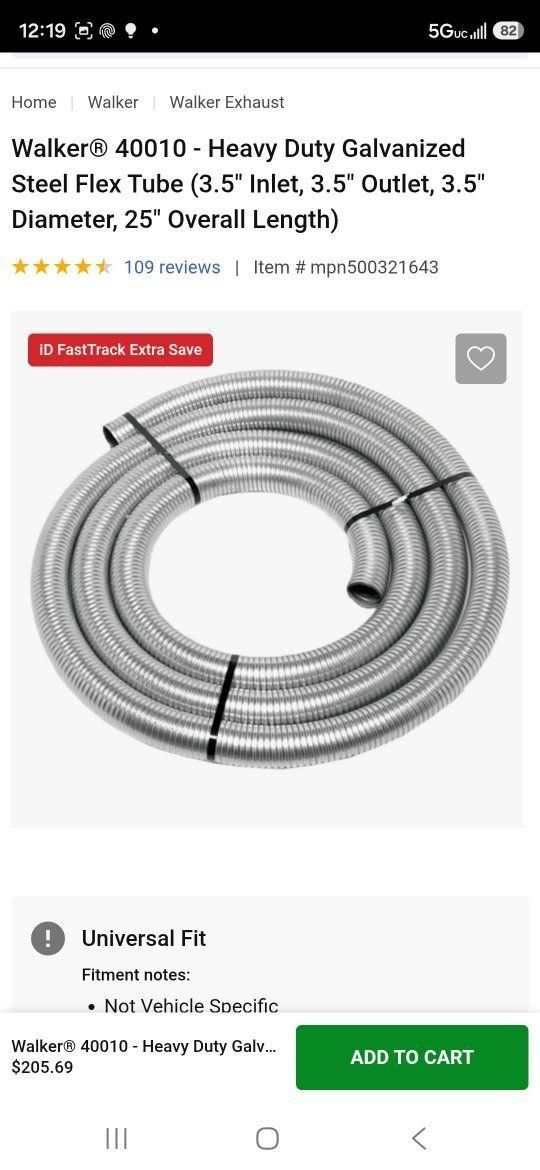 Walker 40010 Heavy Duty Galvanized Steel Flex Tube - 3.5" Inlet/Outlet Universal Fit