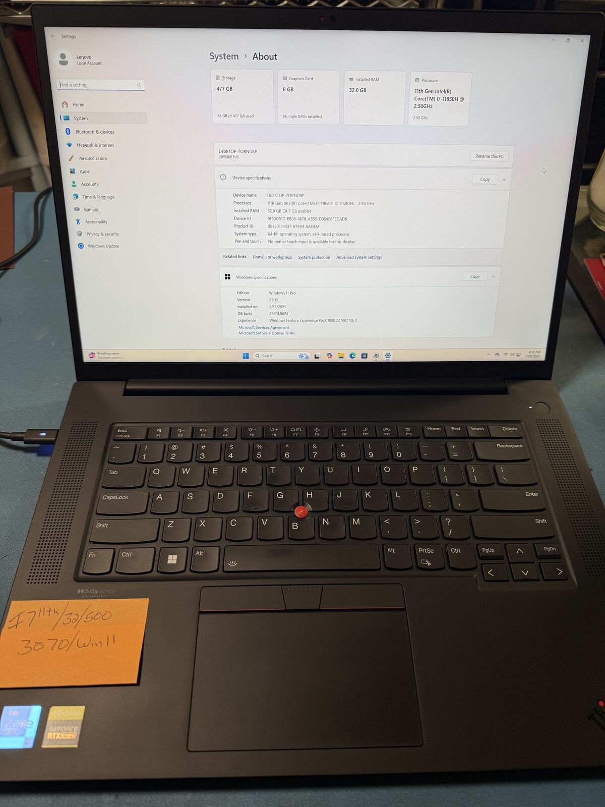 Lenovo X1 carbon i7 11th gen, RTX3070, Win 11, with warranty