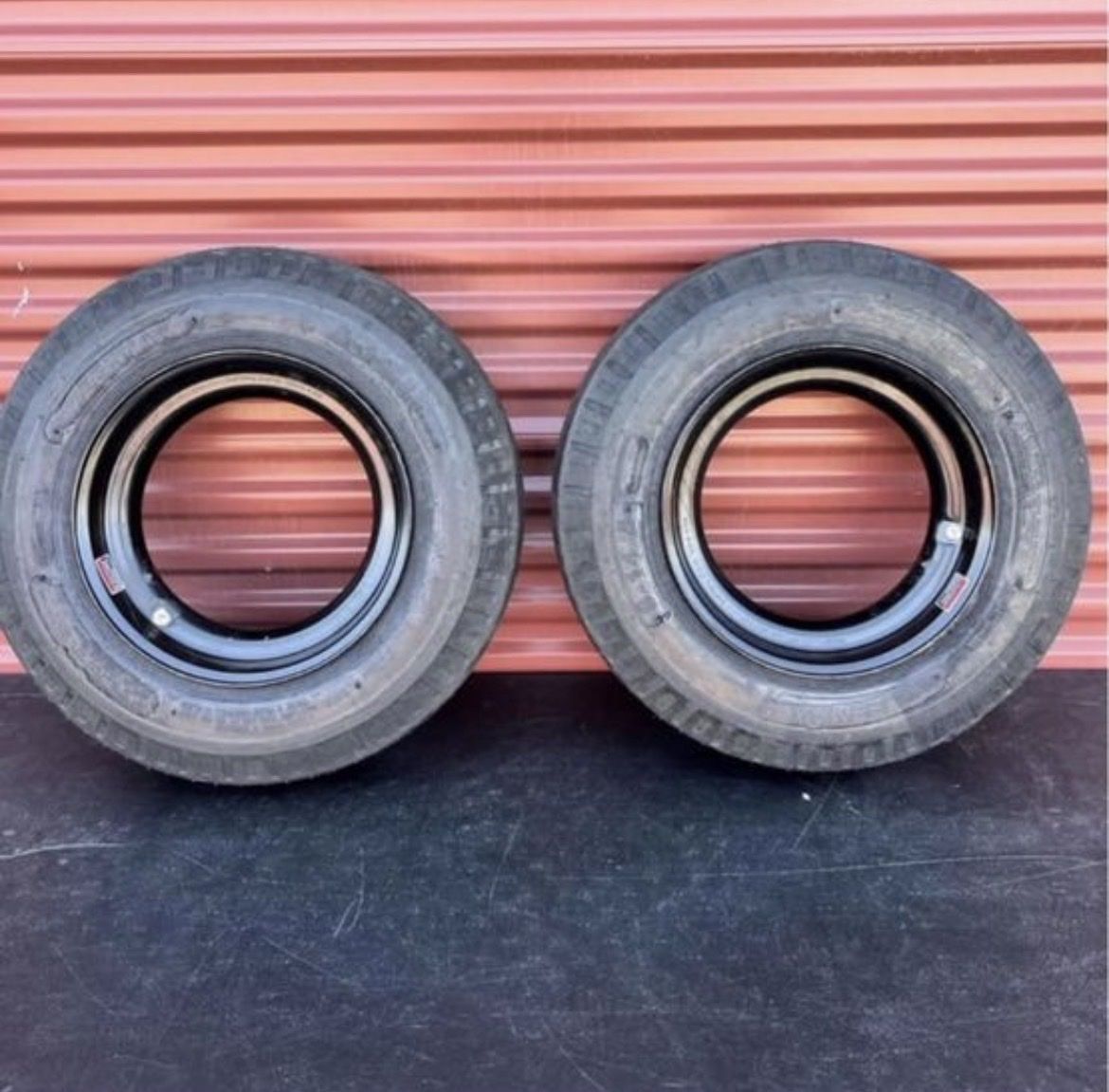 New Set of 2 Zeemax ST 8-14.5 Mobile Home Style Trailer Tires Mounted on New Wheels 14 Ply G Load Brand New