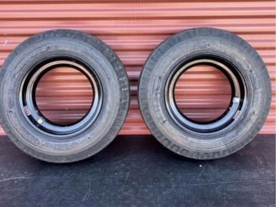 New Set of 2 Zeemax ST 8-14.5 Mobile Home Style Trailer Tires Mounted on New Wheels 14 Ply G Load Brand New