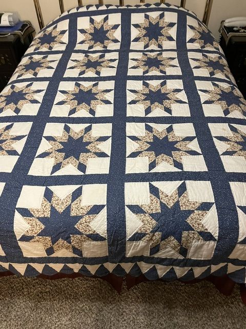 MINT Navy Star 100% Cotton Queen Quilt Bedspread - $199 OBO