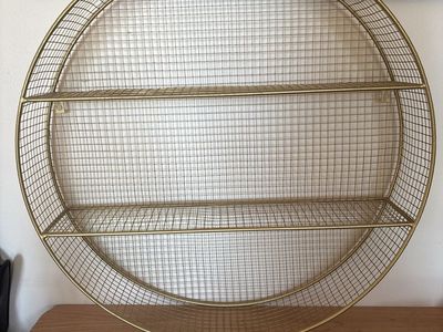Round Gold Metal Wire Mesh Wall Shelf - 24 Inch Floating Display Unit