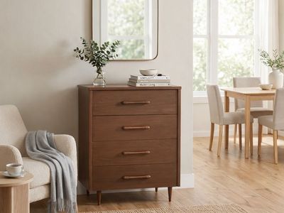 Vintage Mid Century 4-Drawer Faux Bois Chest of Drawers Dresser