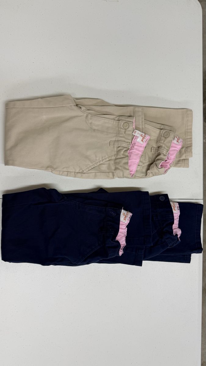 Cat & Jack Girls' School Uniform Lot: size 6 Khaki/Navy Skorts, sizes 6 and 7Pants & Blue/Navy Polo Shirts, Size small 6/7