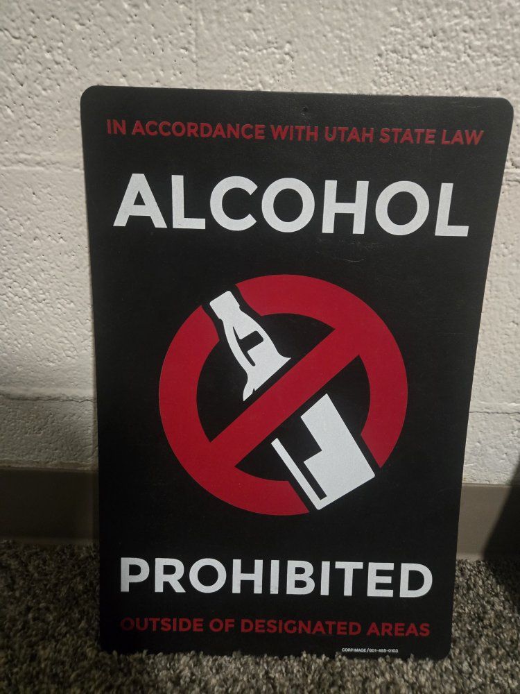 Utah State Law Alcohol Prohibited Sign - Black and Red