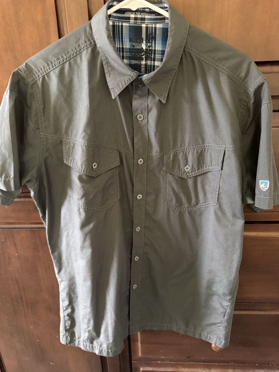 KUHL The Jam Gray Plaid Lined Short Sleeve Collared Button-Up Shirt Men's Large