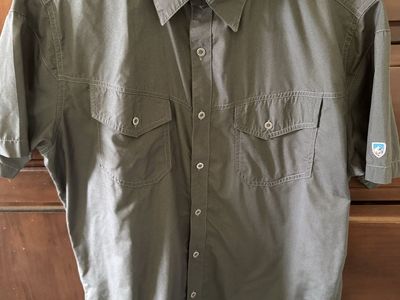 KUHL The Jam Gray Plaid Lined Short Sleeve Collared Button-Up Shirt Men's Large