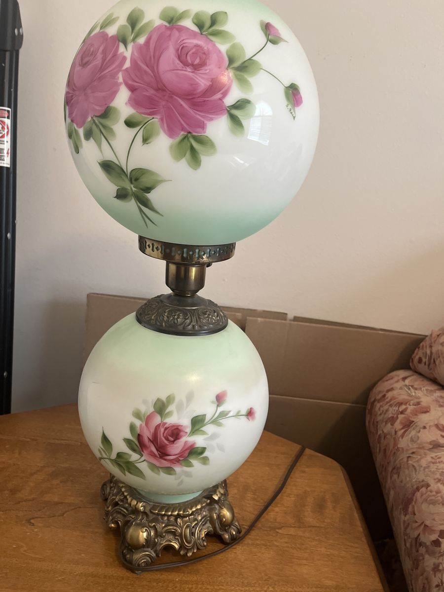Vintage Floral Milk Glass Table Lamp (Gone With the Wind Style)
