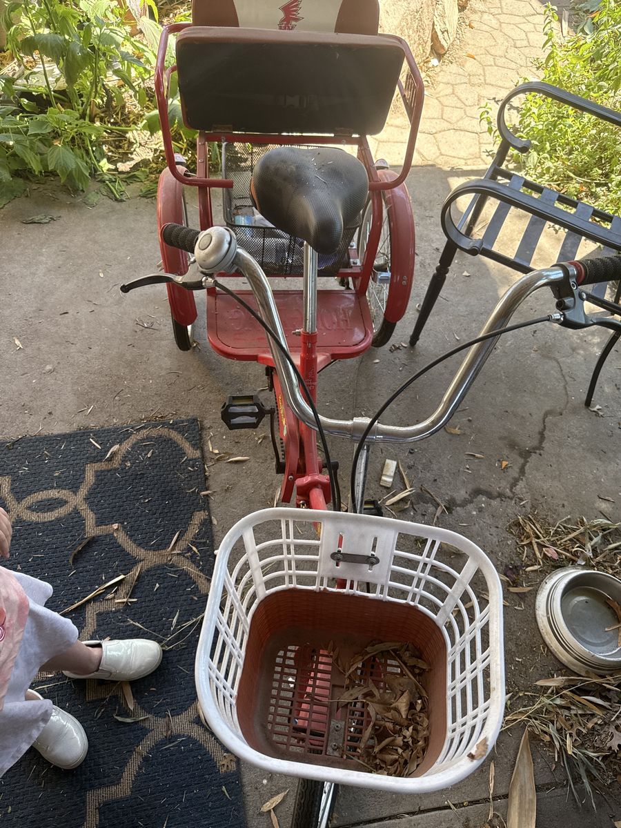 Red Tricycle with Front Basket and Rear seat