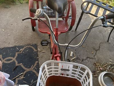 Red Tricycle with Front Basket and Rear seat
