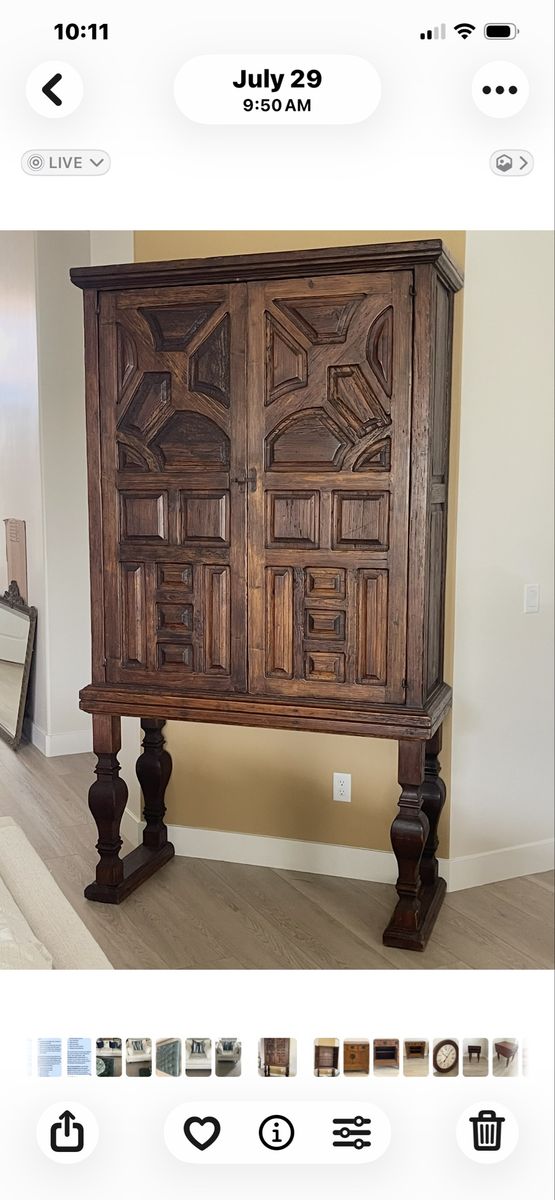 Vintage Carved Wooden Armoire Cabinet with Ornate Doors