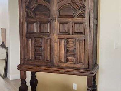 Vintage Carved Wooden Armoire Cabinet with Ornate Doors