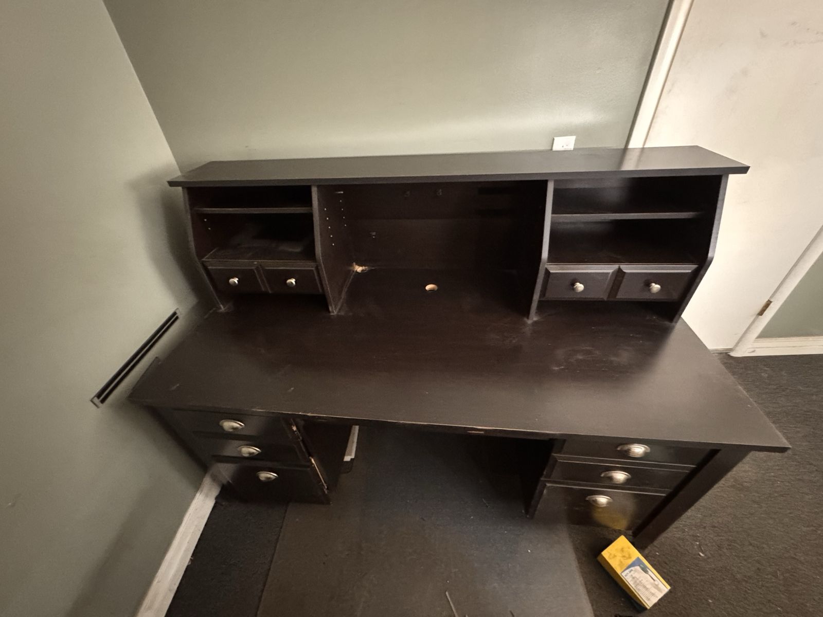 Dark Brown Executive Office Desk with Hutch and Storage Drawers