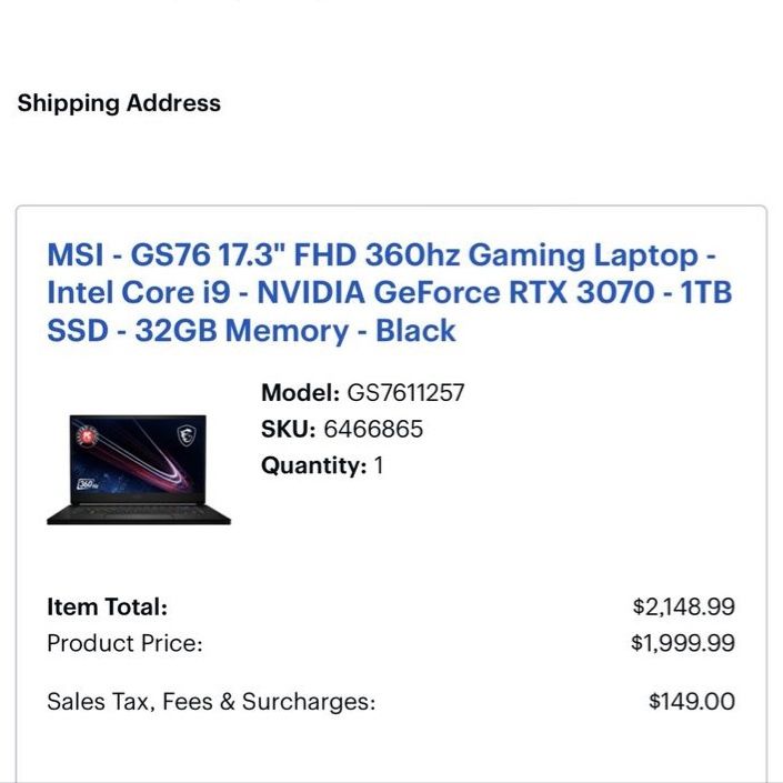 MSI GS76 Stealth 17.3" 360Hz Gaming Laptop i9 RTX 3070 32GB RAM 1TB SSD