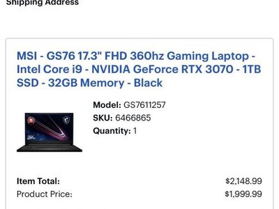 MSI GS76 Stealth 17.3" 360Hz Gaming Laptop i9 RTX 3070 32GB RAM 1TB SSD